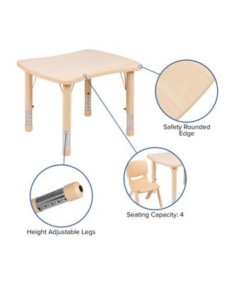 21.875"W X 26.625"L Rectangular Plastic Height Adjustable Activity Table Set With 4 Chairs