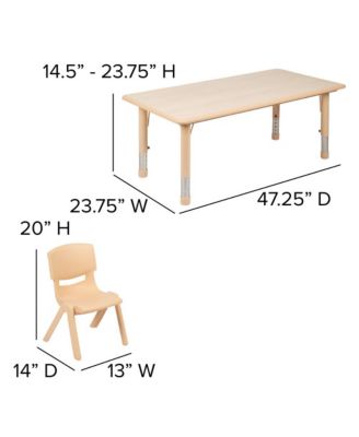 23.625"W X 47.25"L Rectangular Plastic Height Adjustable Activity Table Set With 6 Chairs