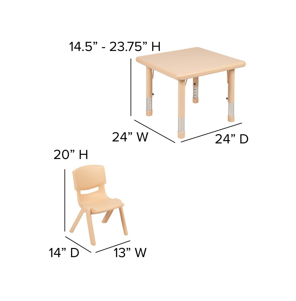 Emma+Oliver Square Plastic Height Adjustable Activity Table Set With 4 Chairs