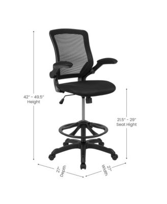 Mid-Back Mesh Ergonomic Drafting Chair With Foot Ring And Flip-Up Arms