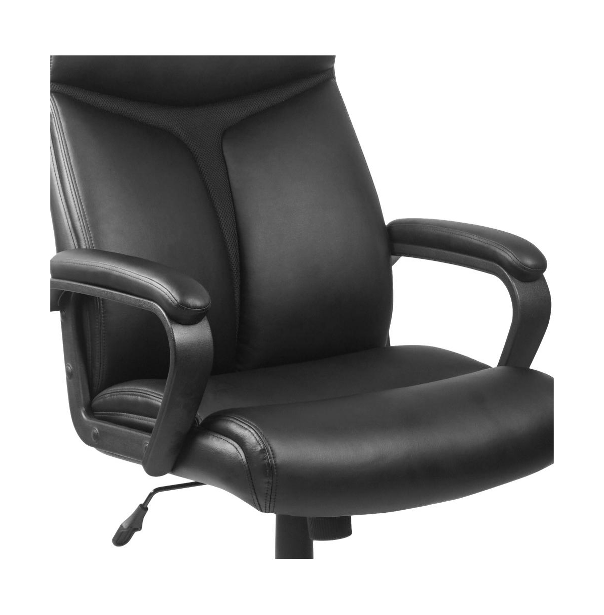 Emma+Oliver High Back Leather Executive Swivel Office Chair With Slight Mesh Accent And Arms