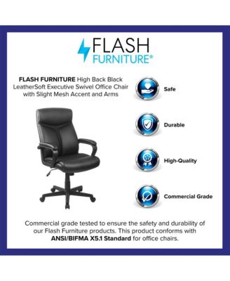 High Back Leather Executive Swivel Office Chair With Slight Mesh Accent And Arms