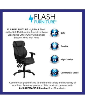 High Back Leather Multifunction Executive Swivel Ergonomic Office Chair With Lumbar Support Knob With Arms