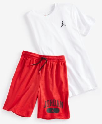 Big Boys Jumpman Air Embroidery T-Shirt & Mesh Logo Shorts 