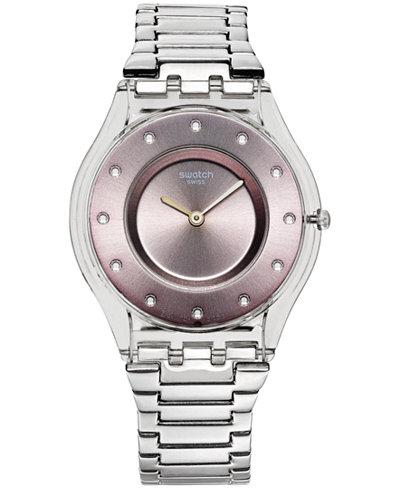 Swatch Women's Swiss Silver Drawer Stainless Steel Bracelet Watch 34mm SFK393G