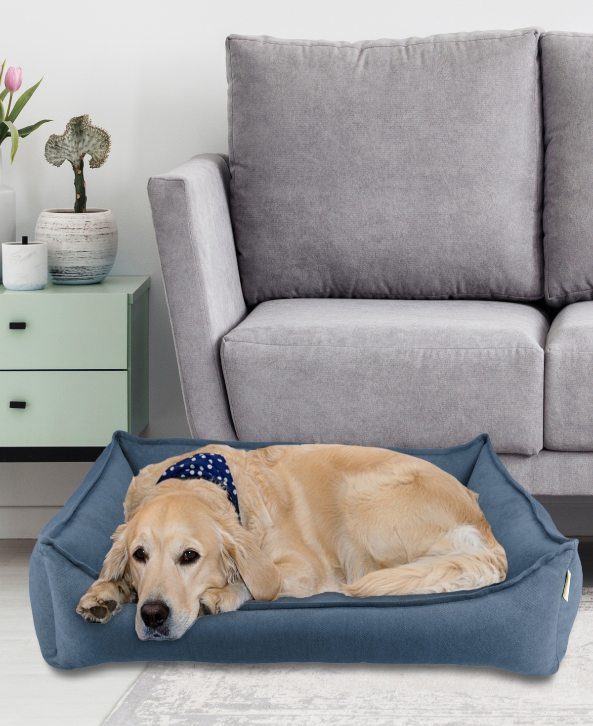 Shop Arlee Home Fashions Crescent Lounger Memory Foam Pet Bed In Blue