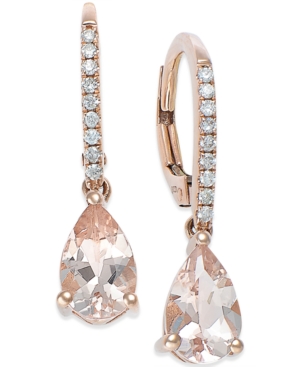 image of Morganite (1-1/5 ct. t.w.) and Diamond (1/10 ct. t.w.) Earrings in 14k Rose Gold