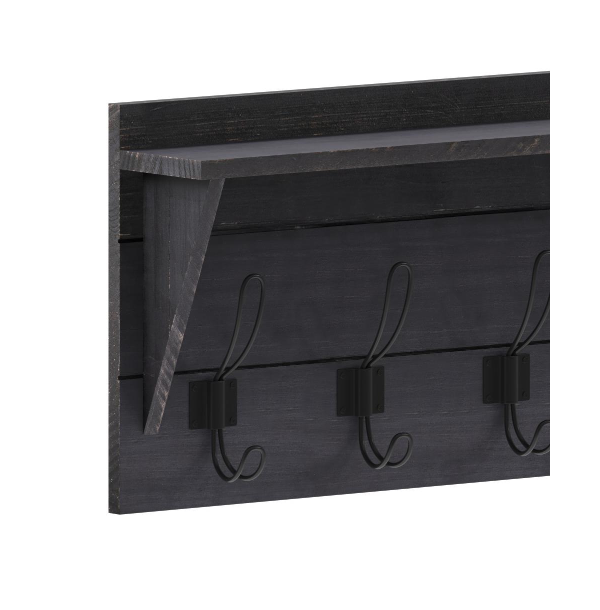 Merrick Lane Enid Pine Wood Wall Mount Storage Rack With 5 Hanging Hooks And Upper Display Shelf