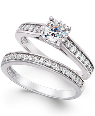 TruMiracle Diamond Bridal Engagement Ring Set in 14k White Gold (1 ct. t.w.) & Reviews - Rings ...