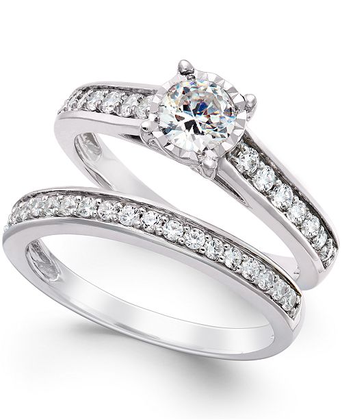 Trumiracle Diamond Bridal Engagement Ring Set In 14k White Gold 1