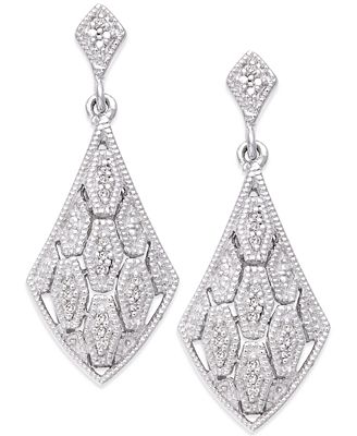 Diamond Geometric Drop Earrings in Sterling Silver (1/10 ct. t.w ...