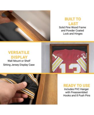 Jersey Display Case - Solid Wood with UV Treated Acrylic Window - Anti-Theft Lock with 2 Keys - For All Types of Jerseys