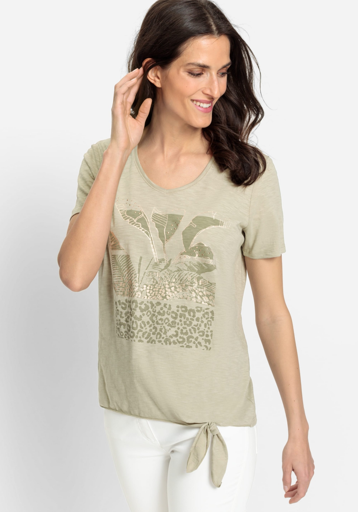 Women's 100% Cotton Short Sleeve Placement Print T-Shirt - Light khaki