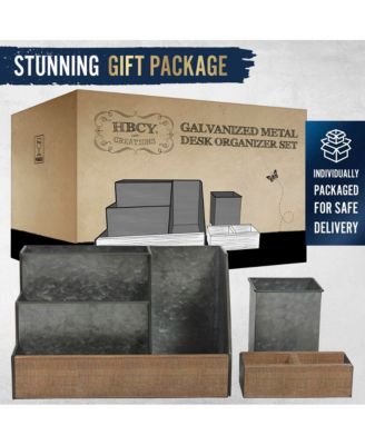 3 Piece Desk Organizer Set- Rustic Mail Organizer For Desktop - Great For Rustic Or Industrial Decor! Makeup Organizer For Vanity