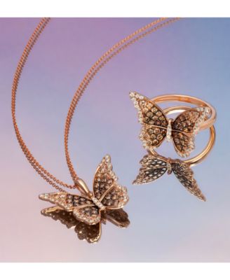 Ombr&eacute;&reg; Chocolate Ombr&eacute; Diamond & Vanilla Diamond Butterfly 20" Adjustable Pendant Necklace (3/4 ct. t.w.) in 14k Rose Gold