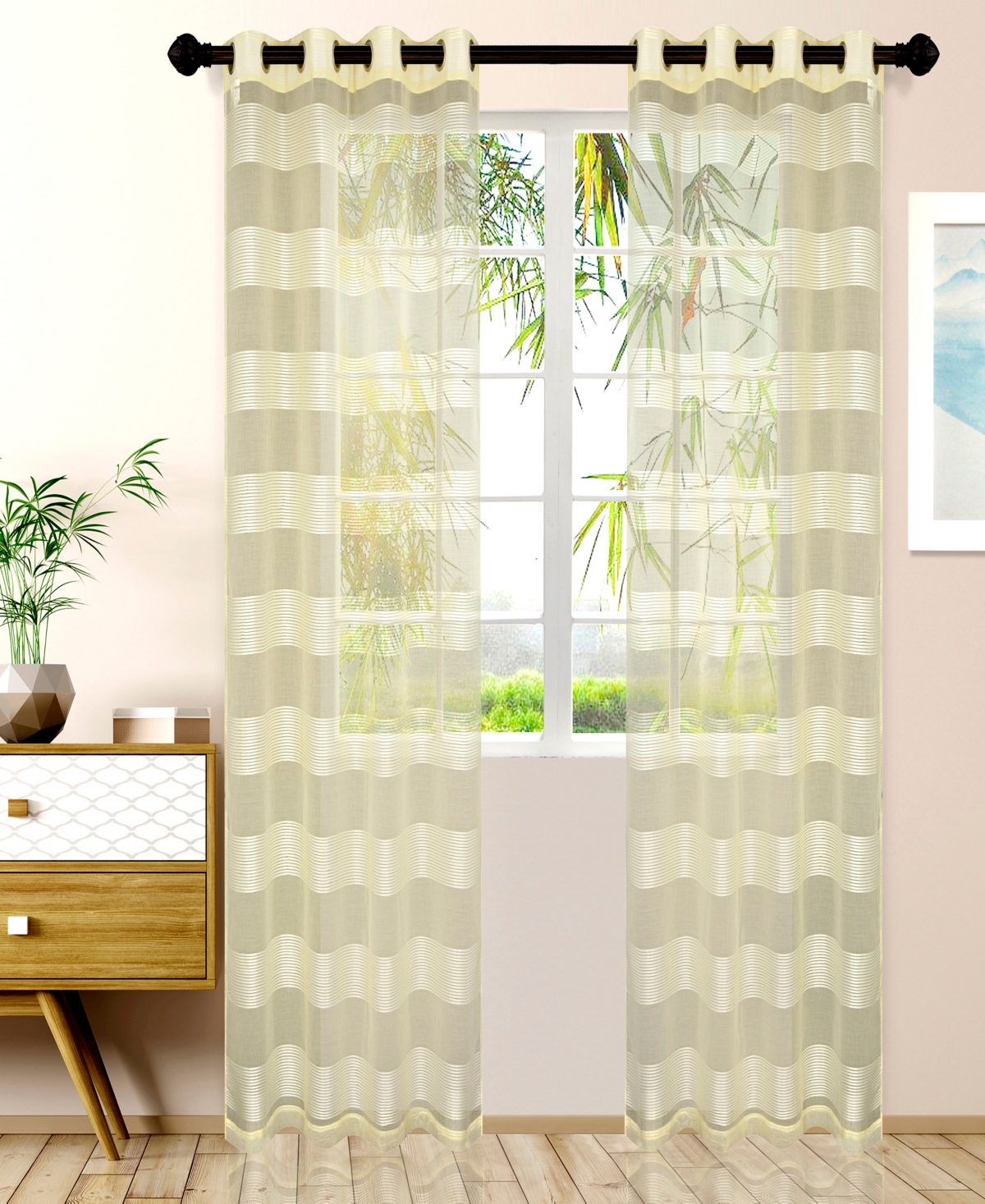 Superior Traditional Dalisto Rope Textured Sheer Modern 2-Piece Curtain Set with Grommet Top Header, 52