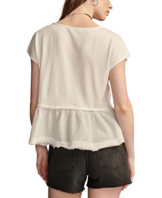 Women's Short-Sleeve Peplum Henley Top