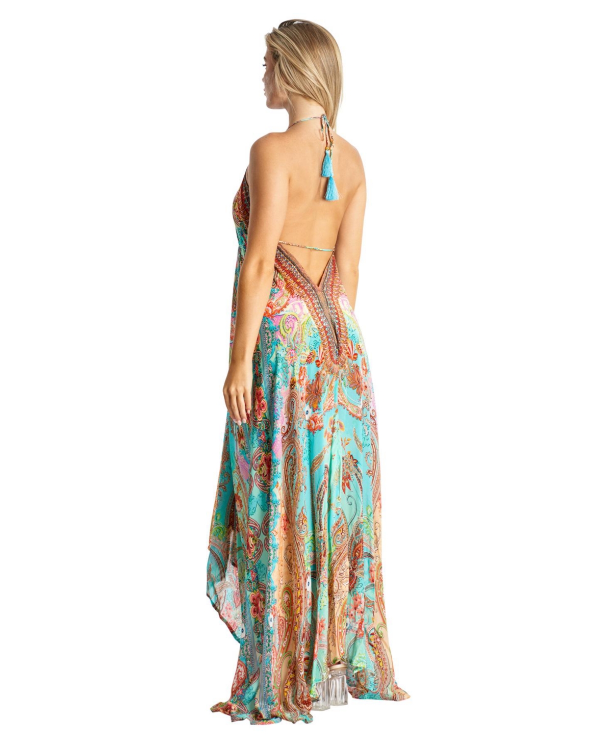 La Moda Clothing Women's Maxi Boho Art Halterneck Dress -/ light pink