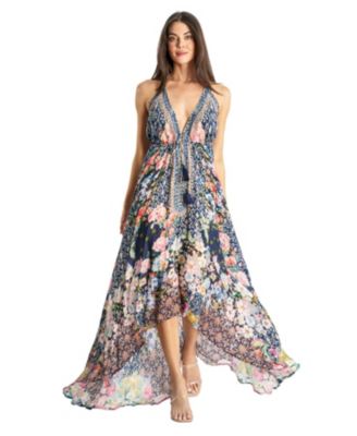Women's Maxi Tropical Print Halterneck Dress
