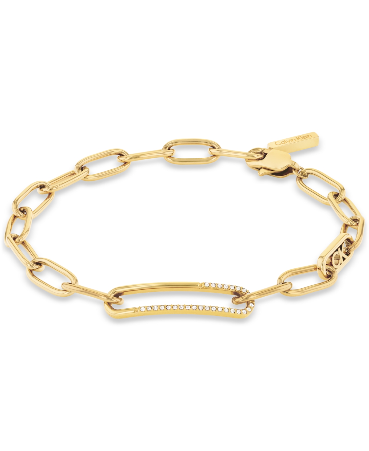 Stainless Steel Pave & Logo Link Bracelet - Gold