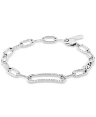 Calvin Klein Stainless Steel Pave Logo Link Bracelet - Silver 85$