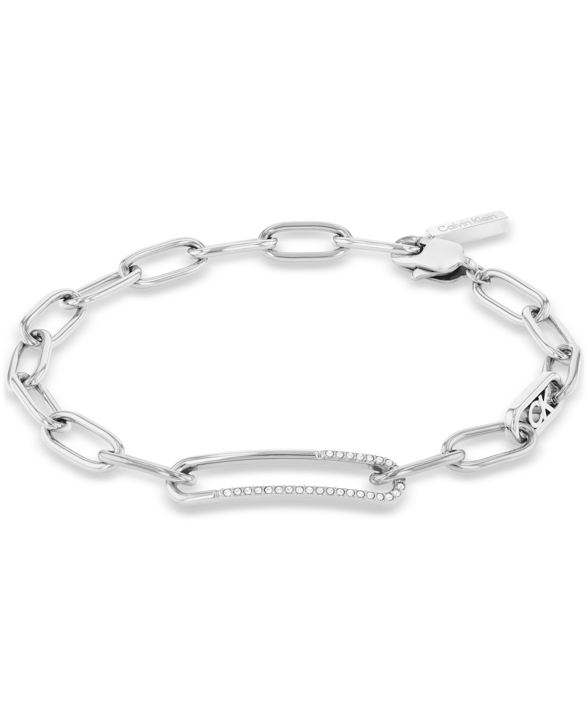 Calvin Klein Stainless Steel Pave & Logo Link Bracelet In Silver