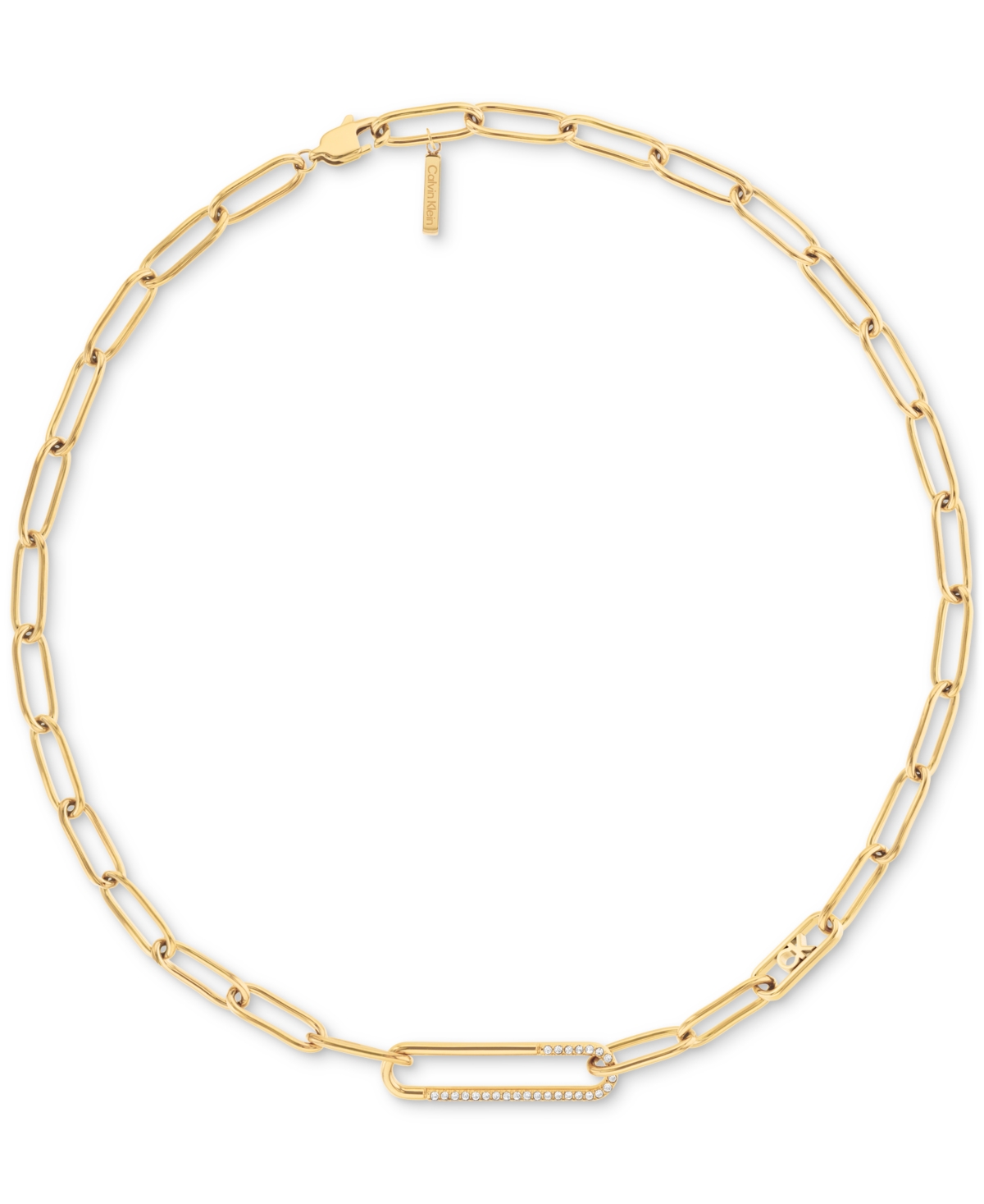 Calvin Klein Stainless Steel Pave & Logo Link Collar Necklace, 16" + 2" Extender In Gold
