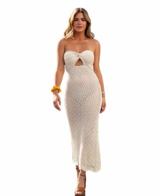 one shoulder maxi dress beach Bali Square Neck Sleeveless Crochet Midi Dress – Lithologie Co