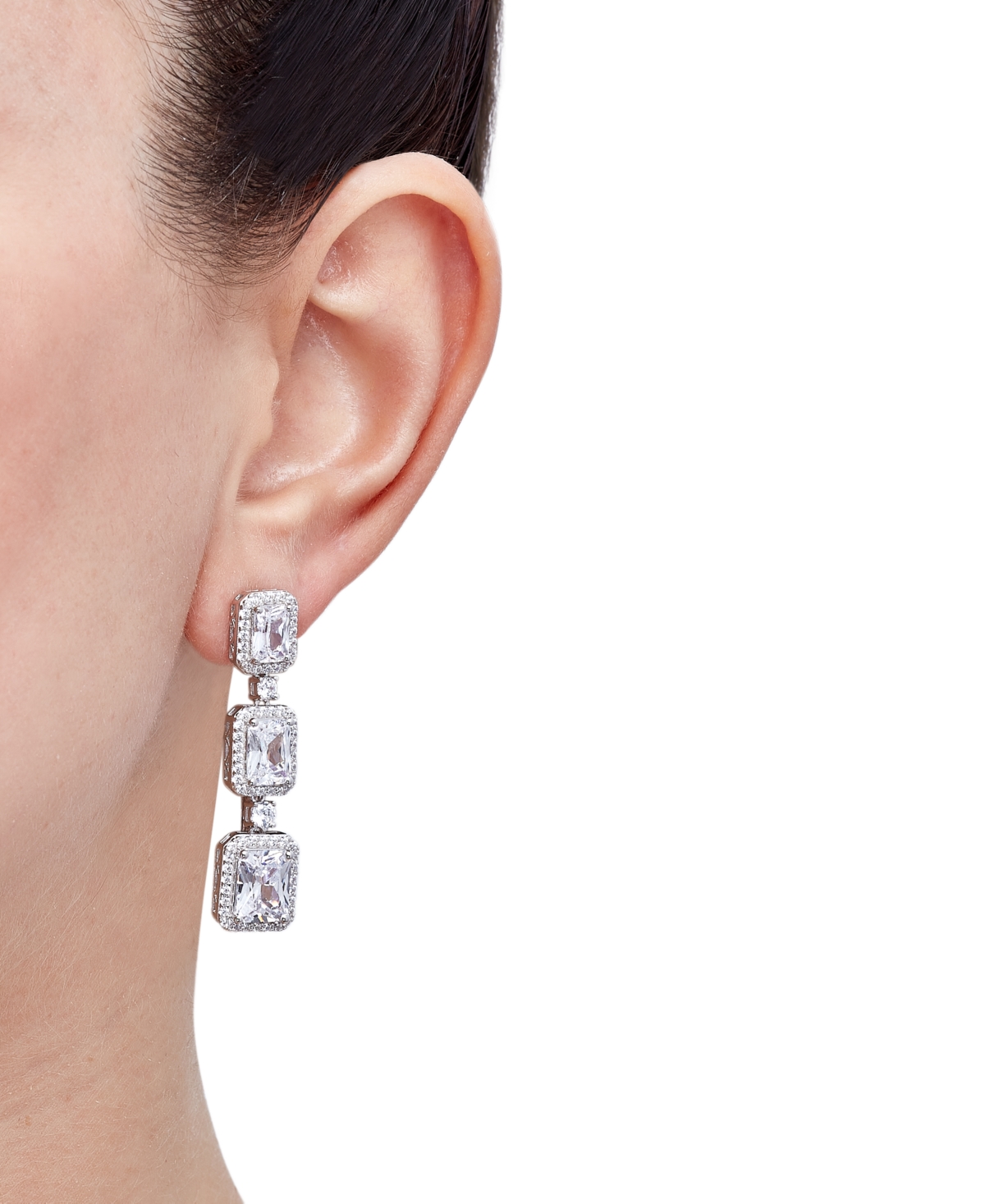 Arabella Cubic Zirconia Graduated Square Halo Linear Drop Earrings - Sterling Silver