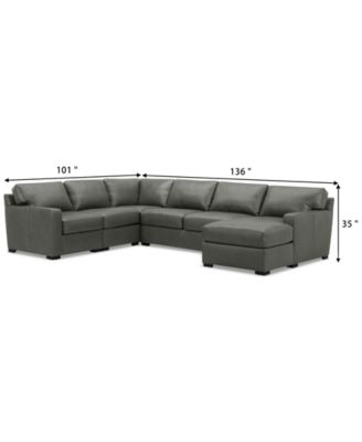 Radley 136" 5-Pc. Leather Square Corner Modular Chase Sectional