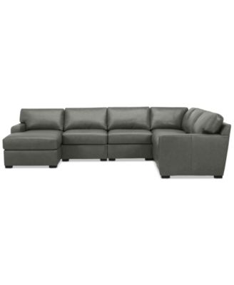 Radley 129" 6-Pc. Leather Square Corner Modular Chaise Sectional