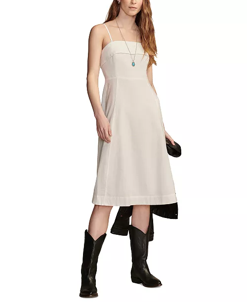women's cotton linen sleeveless midi dress