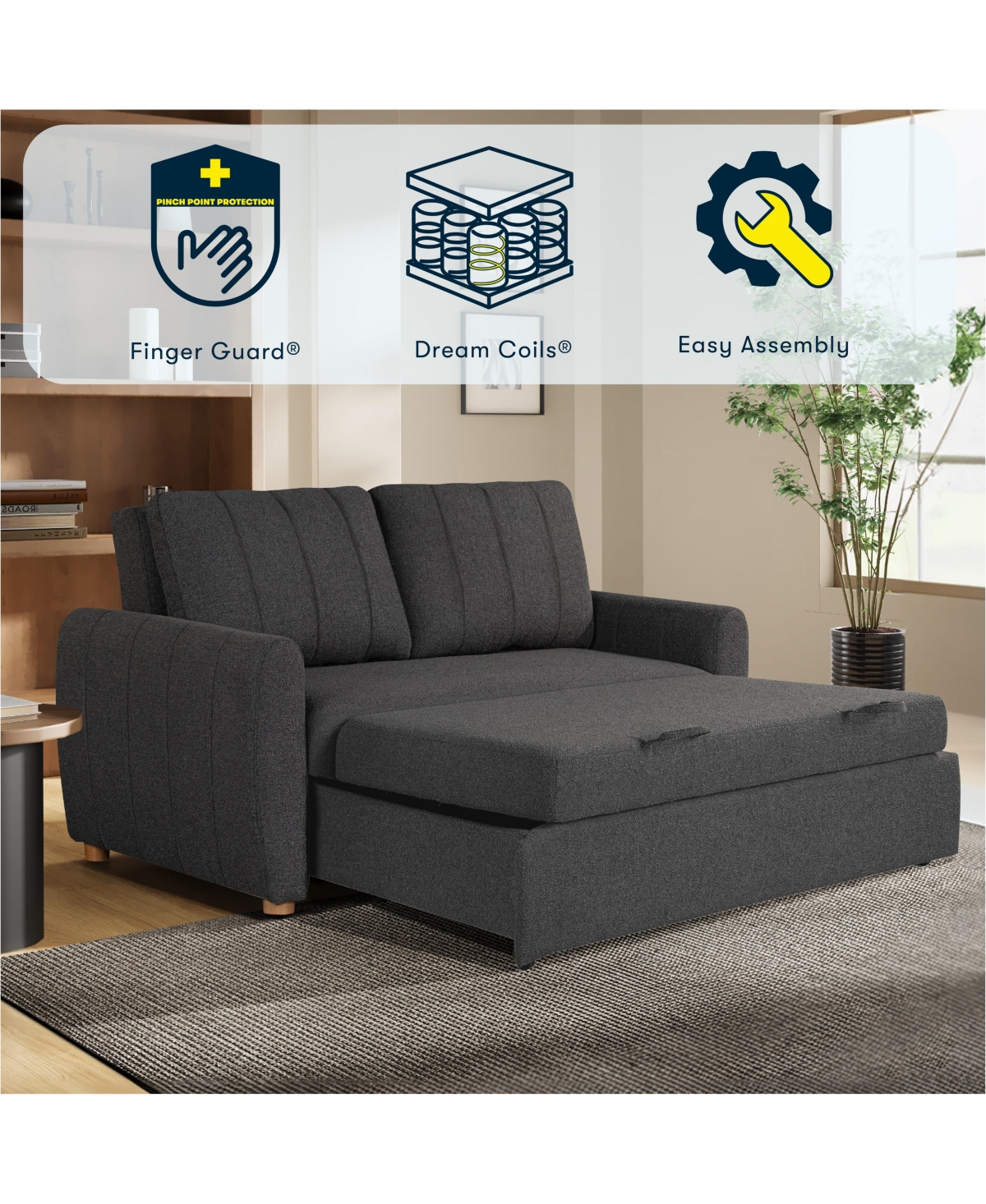 Serta 66.5"w Polyester Gentry Convertible Loveseat In Ivory