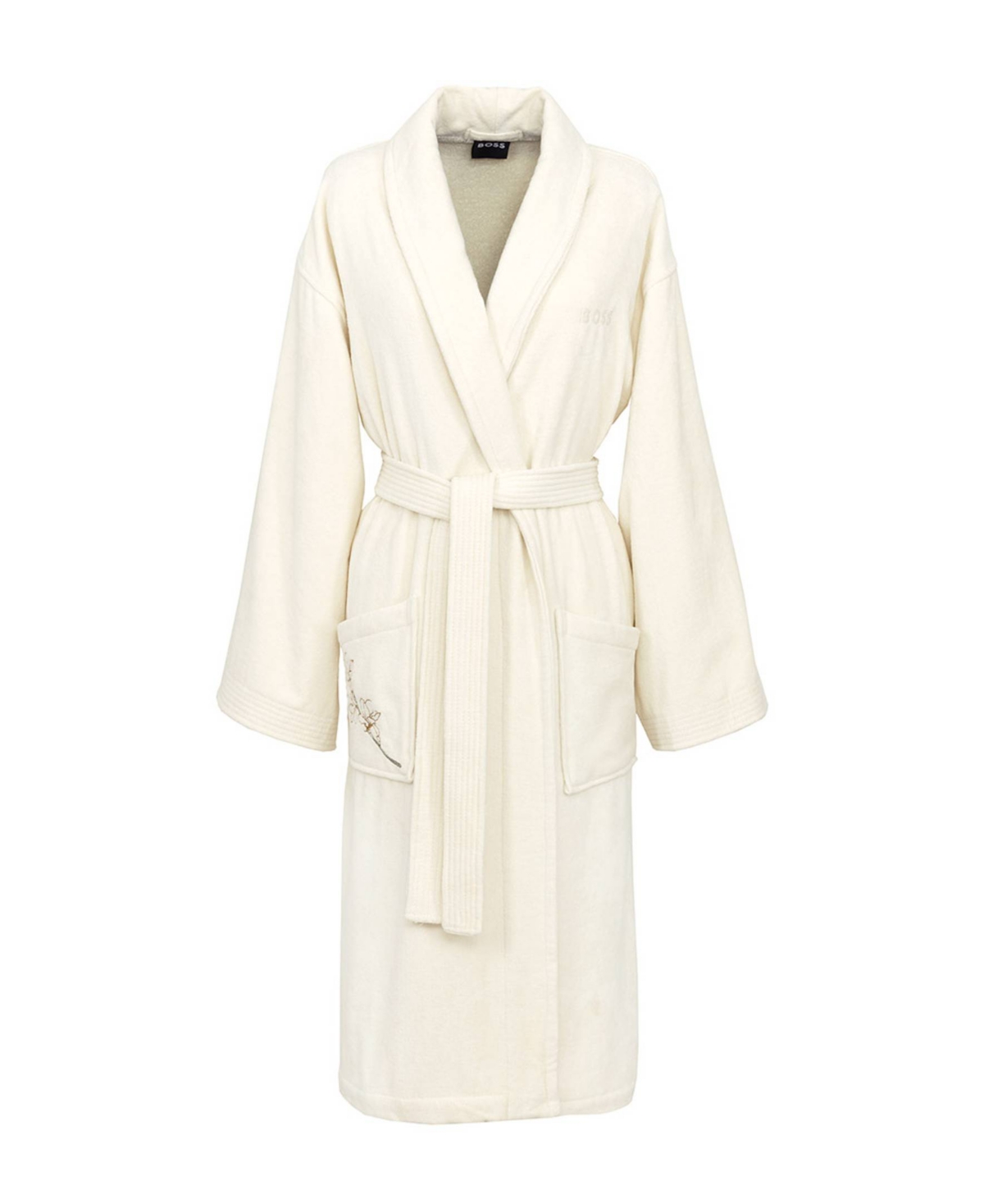Almond Flowers Woman's Cotton Shawl Collar Bathrobe - Cream