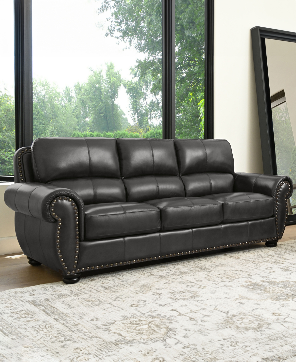 Abbyson Living Arther 85" Leather Traditional Sofa In Dark Gray