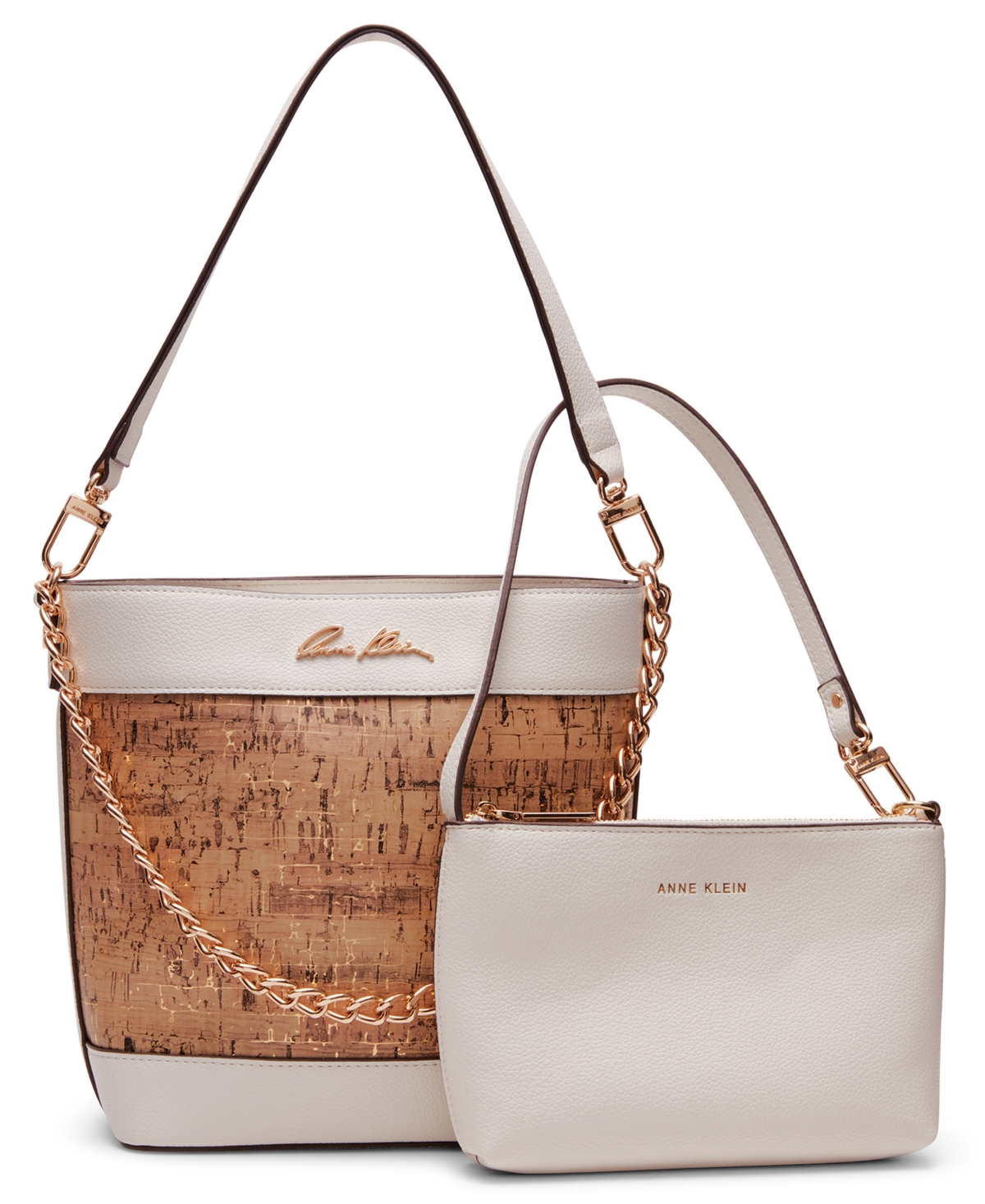 Cork Bucket Bag with Pouch - White