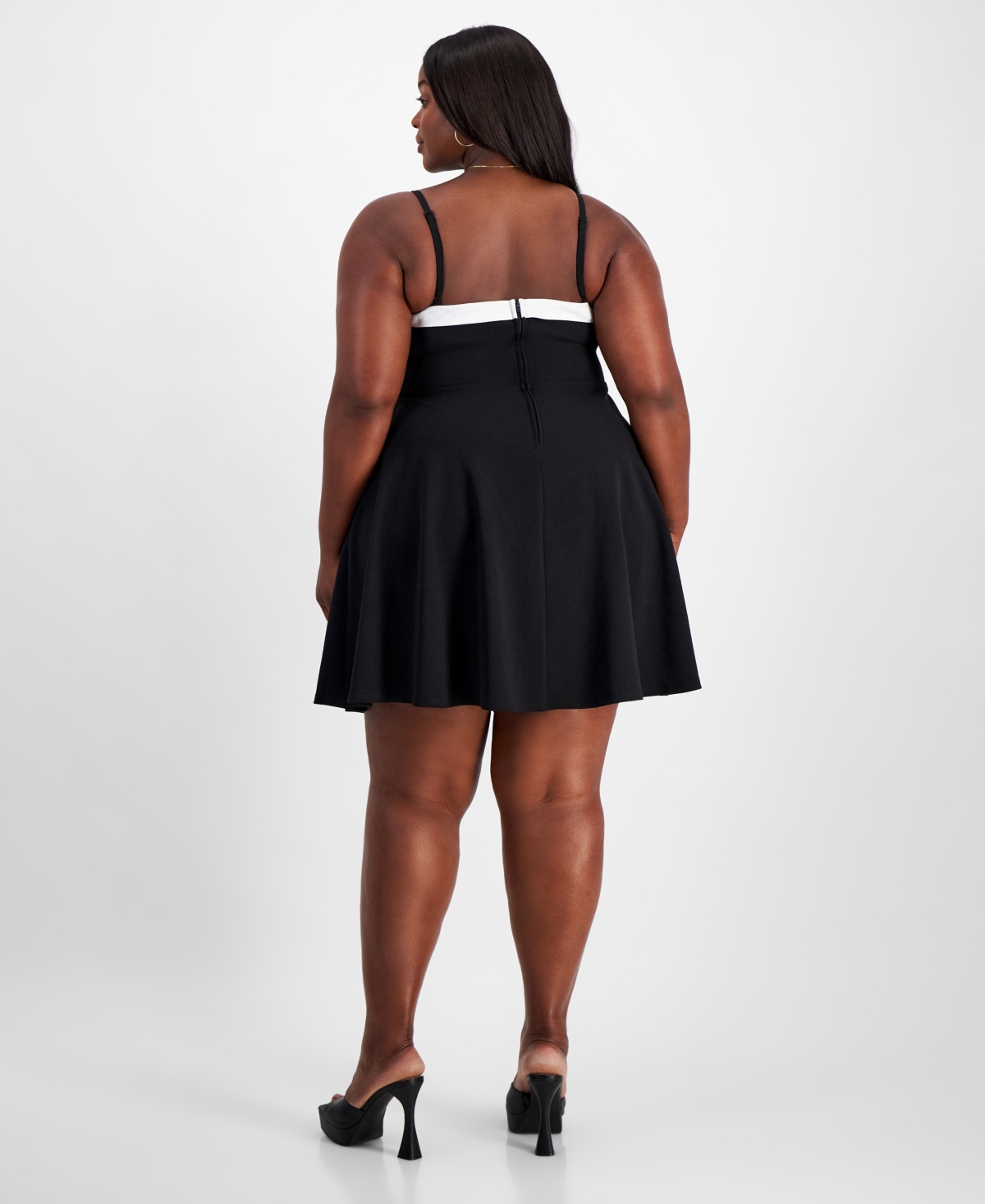 City Studios Trendy Plus Size Bow Sleeveless Fit & Flare Dress -whit