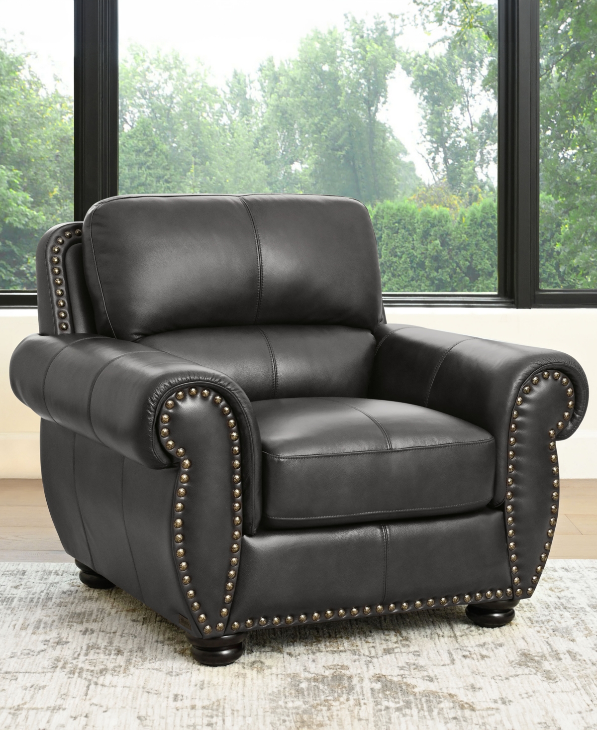 Shop Abbyson Living Arther 43" Leather Traditional Armchair In Dark Gray