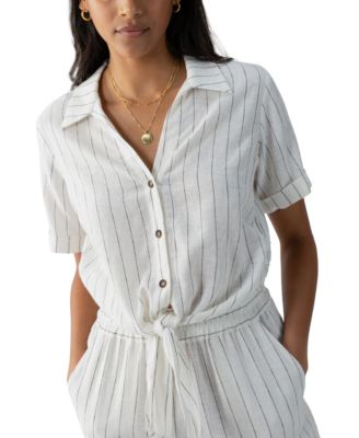 Sanctuary - Women's Ocean Striped Button-Front Tie-Hem Shirt