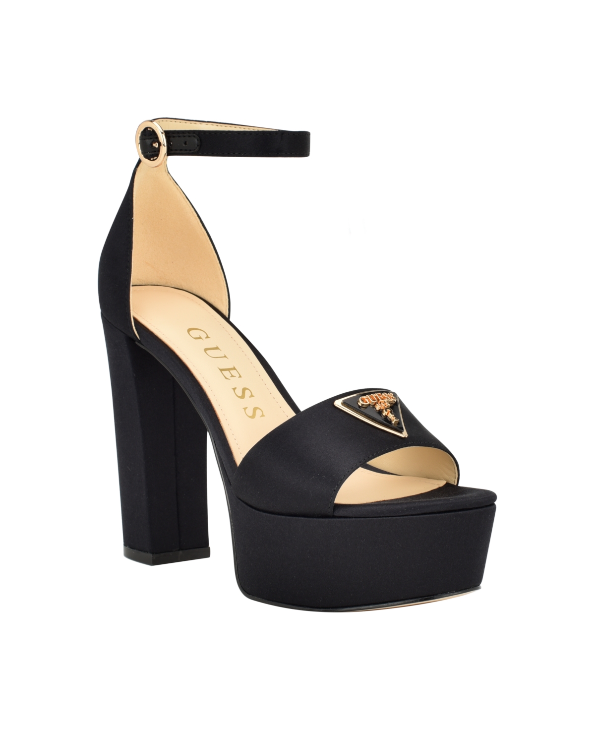 Guess Seton Platform Sandal In Black Satin