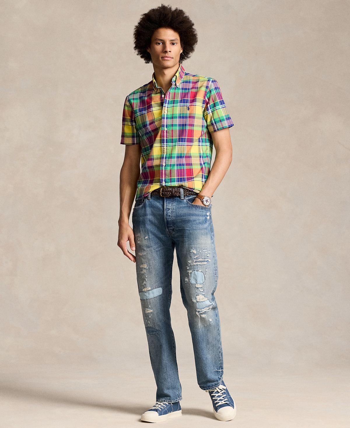 Polo Ralph Lauren Men's Classic-Fit Yarn-Dyed Plaid Cotton Oxford Button-Down Shirt -Red Multi