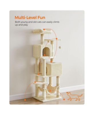 Cat Tree Tower With Hammock, Basket, Scratching Posts, Cat Caves, Plush Perches, Cat Activity Center