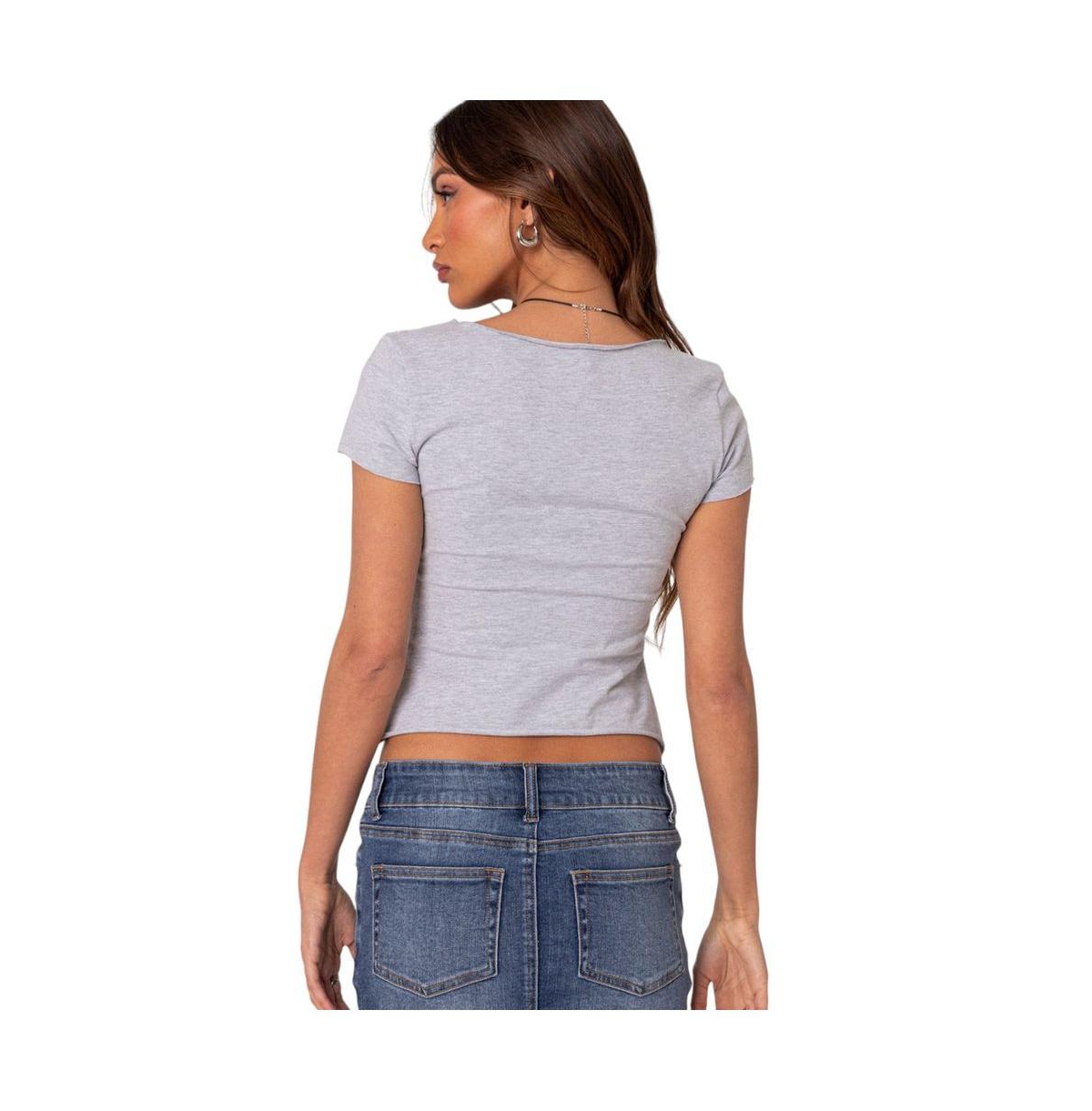 Edikted Women's Ava V Neck Ruched Top - Gray-melange