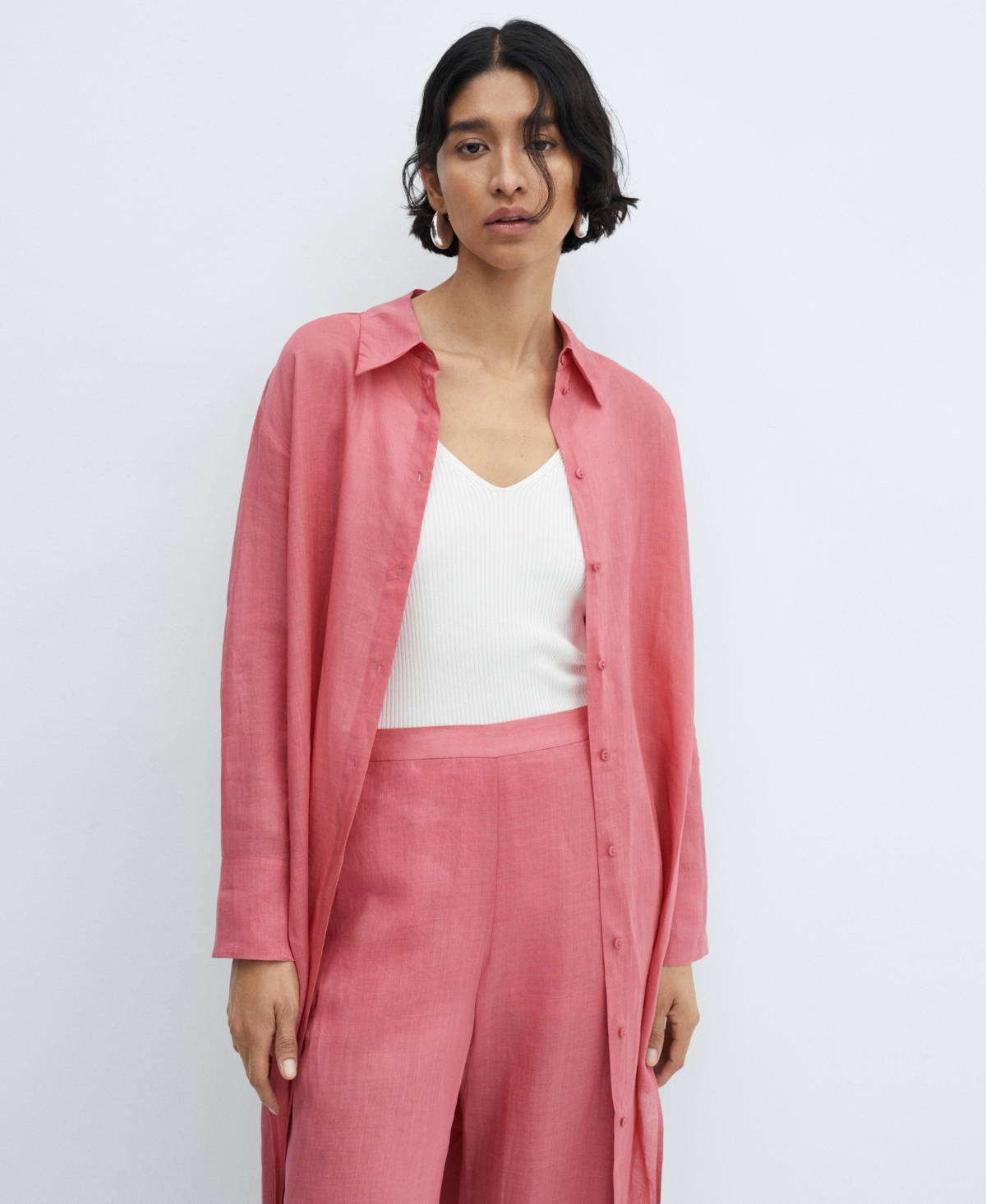 Shop Mango Women's High-rise Wideleg Trousers In Bubblegum Pink