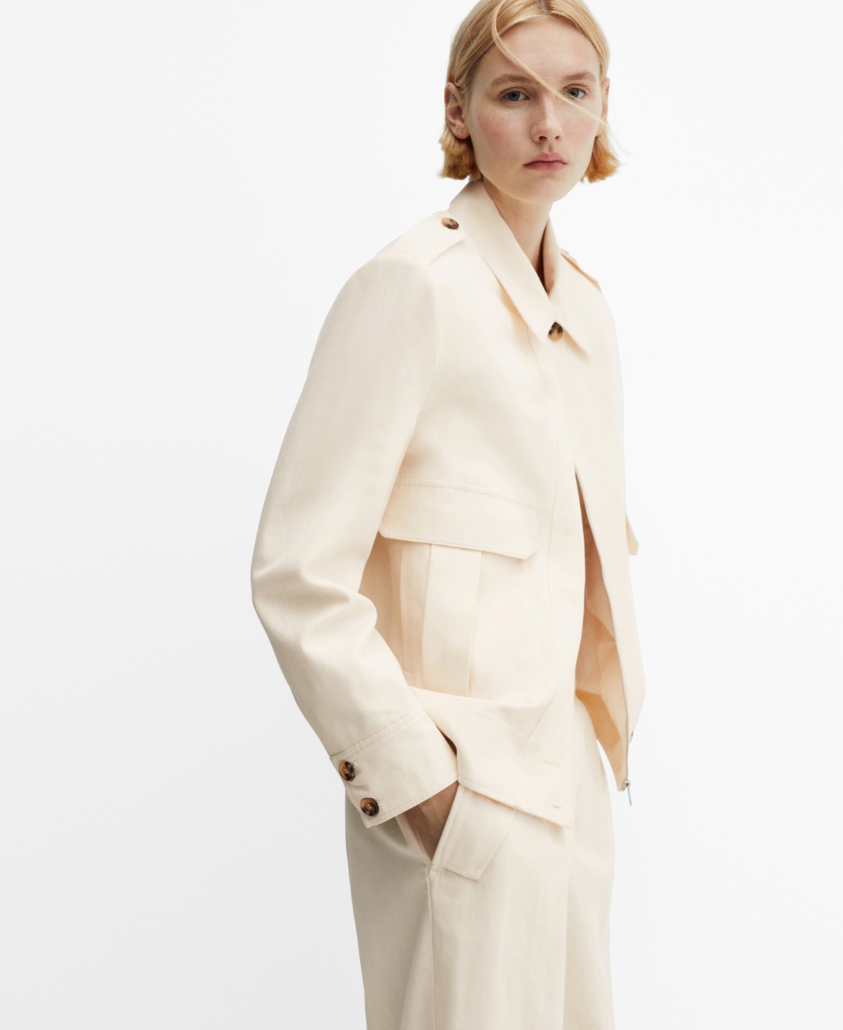 Shop Mango Women's Pocketed Cotton Jacket In Natural White