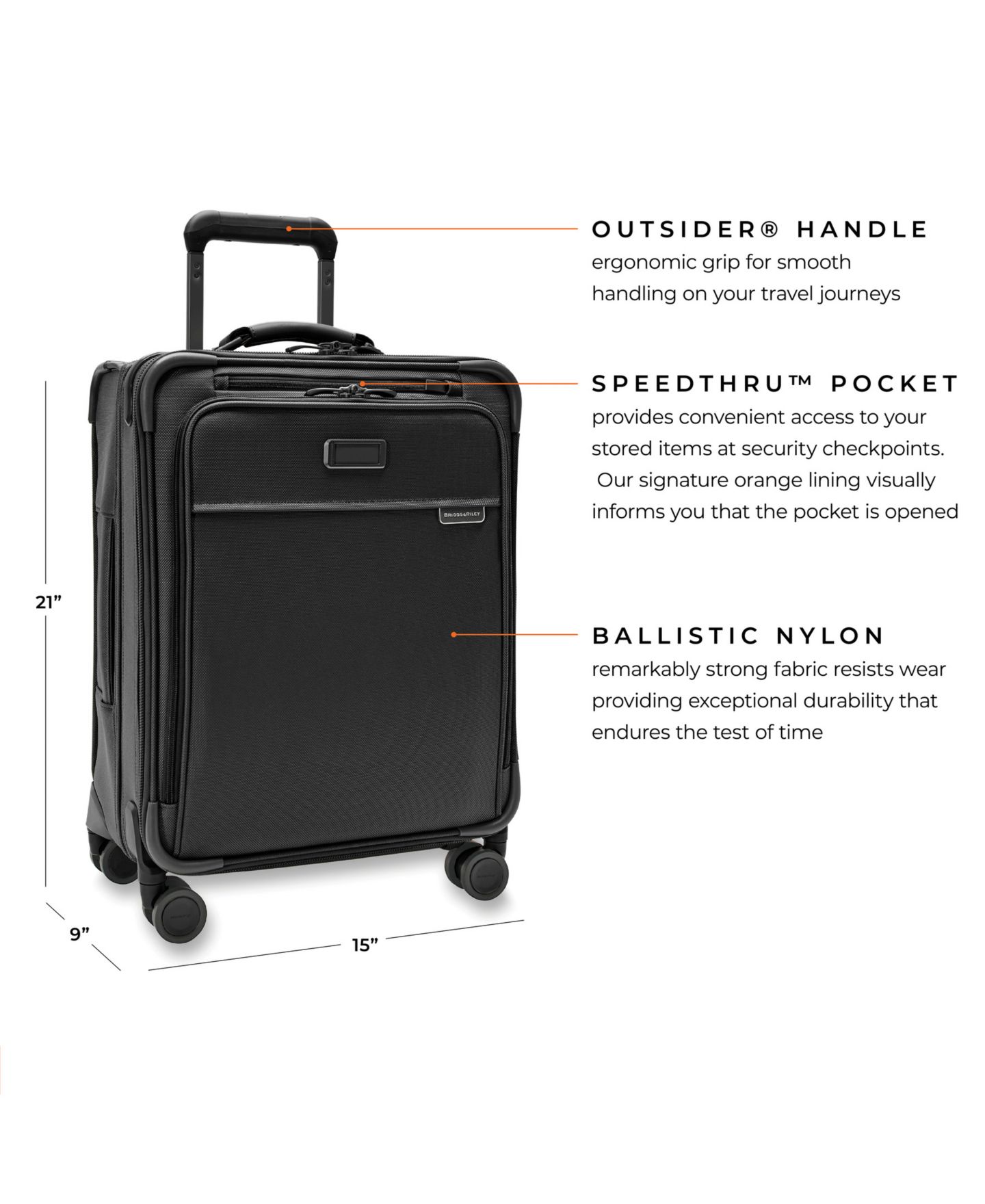 Чемодан Briggs & Riley Baseline Global Carry-On Spinner, цвет: Чёрный — фото 3