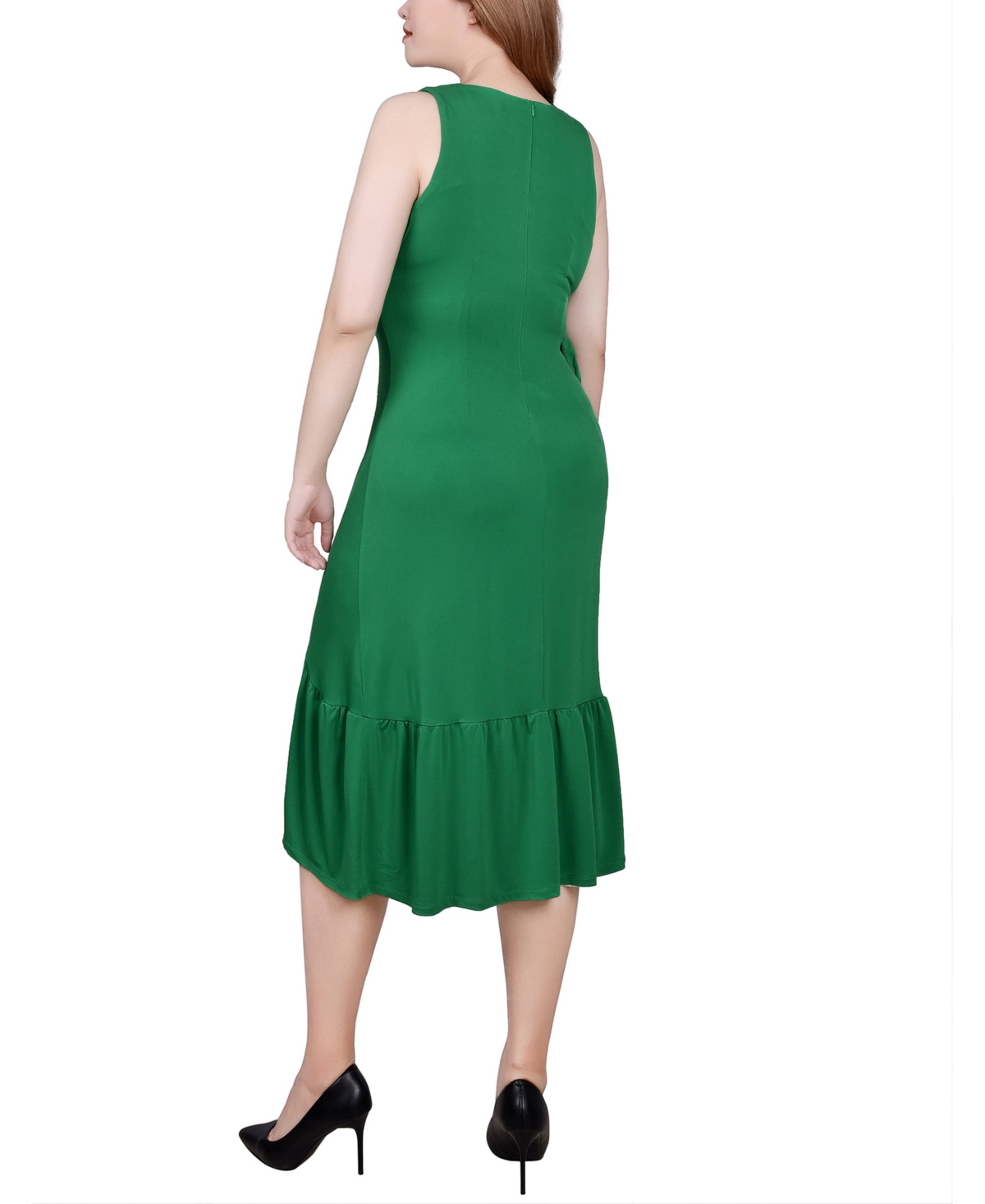Shop Ny Collection Sleeveless Asymmetrical Flounced Dress In Green