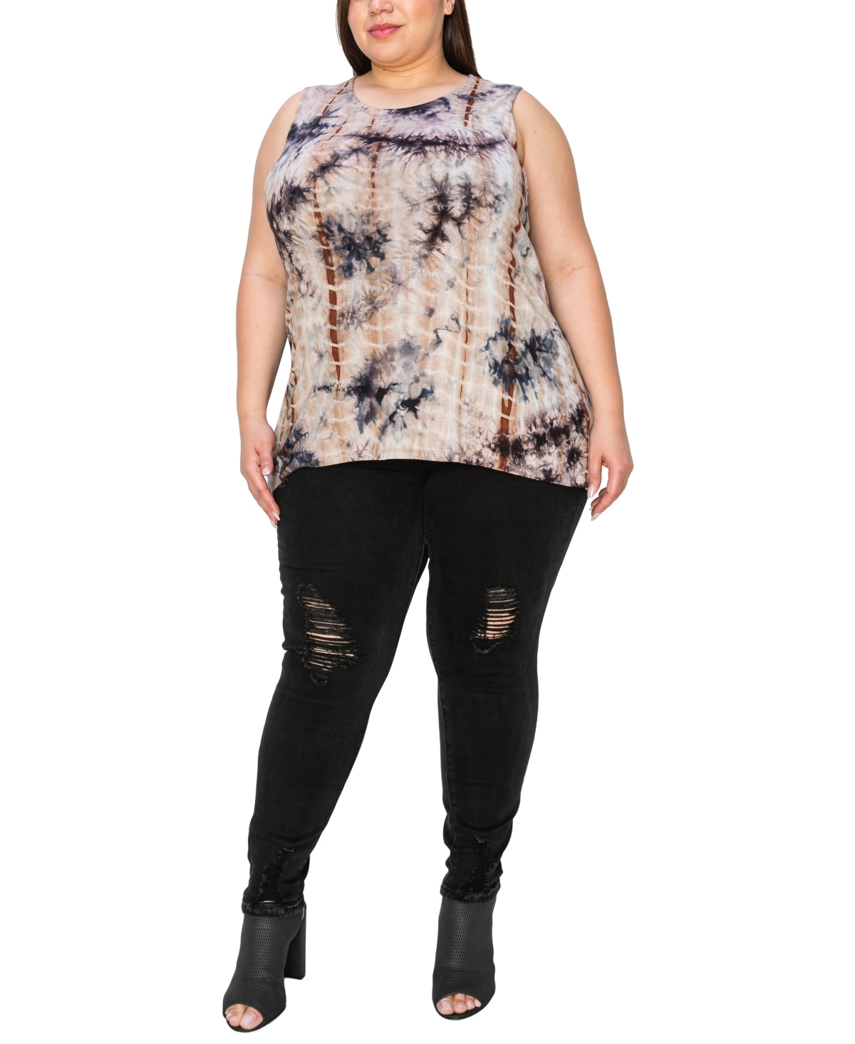 Shop Coin 1804 Plus Tie Dye Button Back Tank Top In Navy Brown