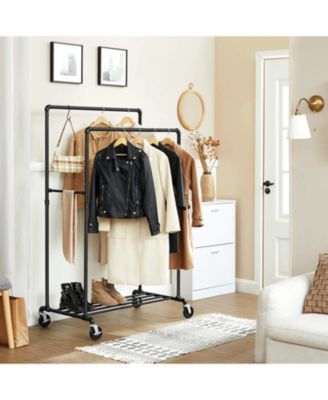 Industrial Style Clothes Garment Rack on Wheels, Double Hanging Rod Metal Clothing Rack