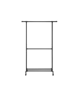 Double Hanging Rod Metal Clothing Rack, Industrial Style Clothes Garment Rack On Wheels